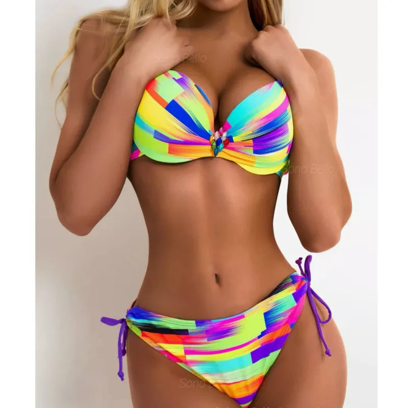 Sexy Bikini-Set mit Strasssteinen und Push-up-Effekt – ideal für Strand und Pool
