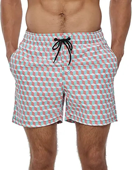 Herren-Badeshorts mit Farbverlauf, schnelltrocknend, mit Reißverschlusstaschen und Mesh-Futter – modische Schwimmshorts für den Strand