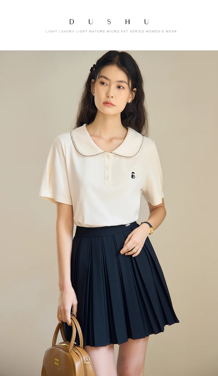 Lässige Damen-Bluse in Übergröße mit Schnalle, kurzen Ärmeln und umgeschlagenem Kragen – tailliert und figurbetont für den Sommer.