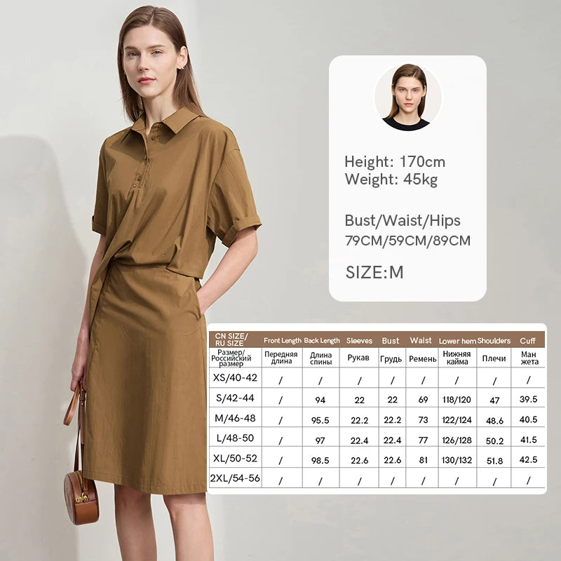 Braunes Hemdblusenkleid für Damen mit Knopfleiste, Plissé und Taillengürtel
