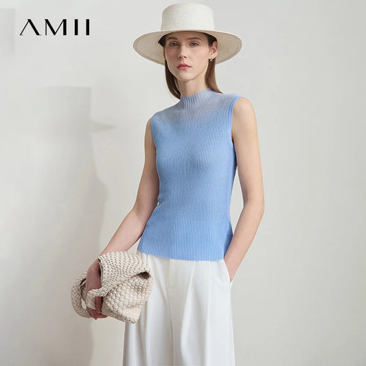 Damen Top im minimalistischen Design mit mock Neck und ärmellos