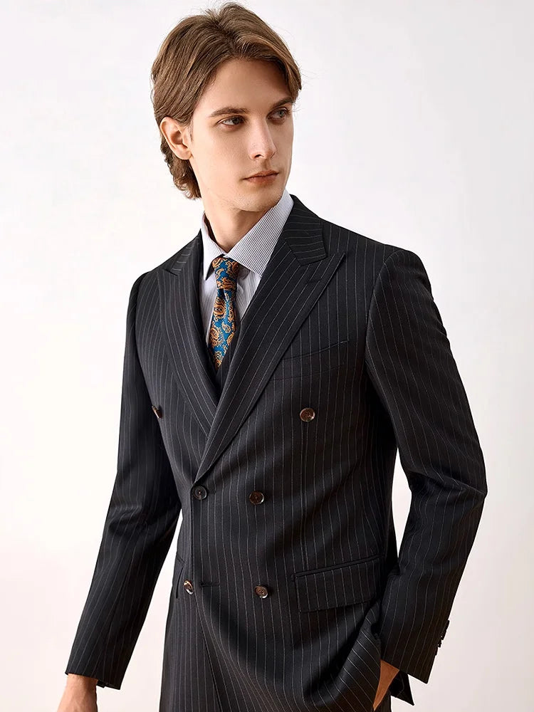Hochwertiger Herrenanzug in Slim Fit mit schwarzem Sakko, Weste und Hose – ideal für Hochzeiten und festliche Anlässe