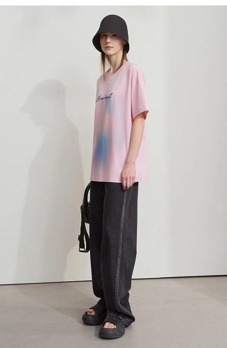 Damen Sommer T-Shirt mit lockerer Passform und buntem Farbverlauf