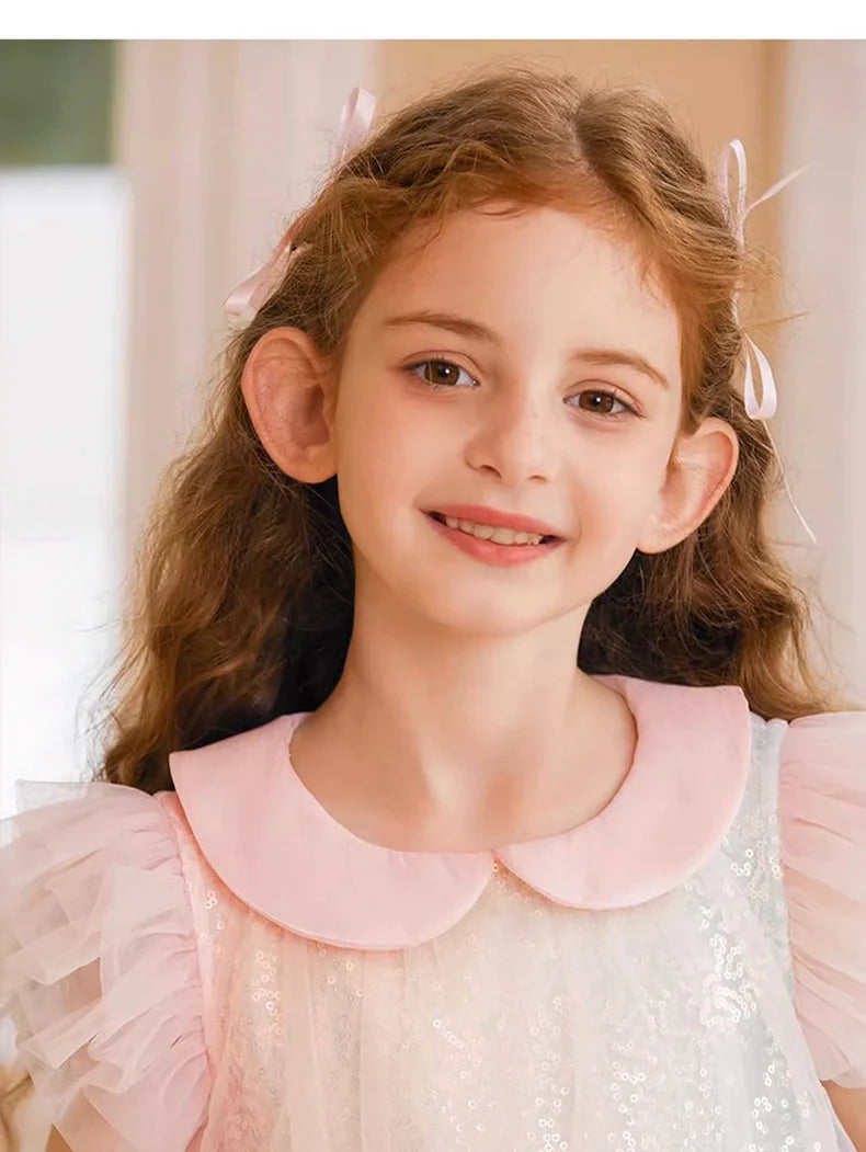 Sommerliches Mädchenkleid aus 100% Baumwolle im französischen Stil mit kurzen Ärmeln – lockere Passform für Kinder von 110cm bis 170cm