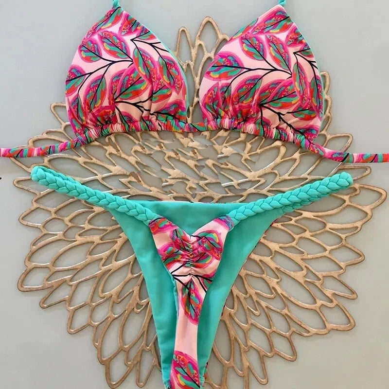 Sexy Bikini-Set mit Push-up-Effekt – Solides Badeoutfit für Damen am Strand oder Pool