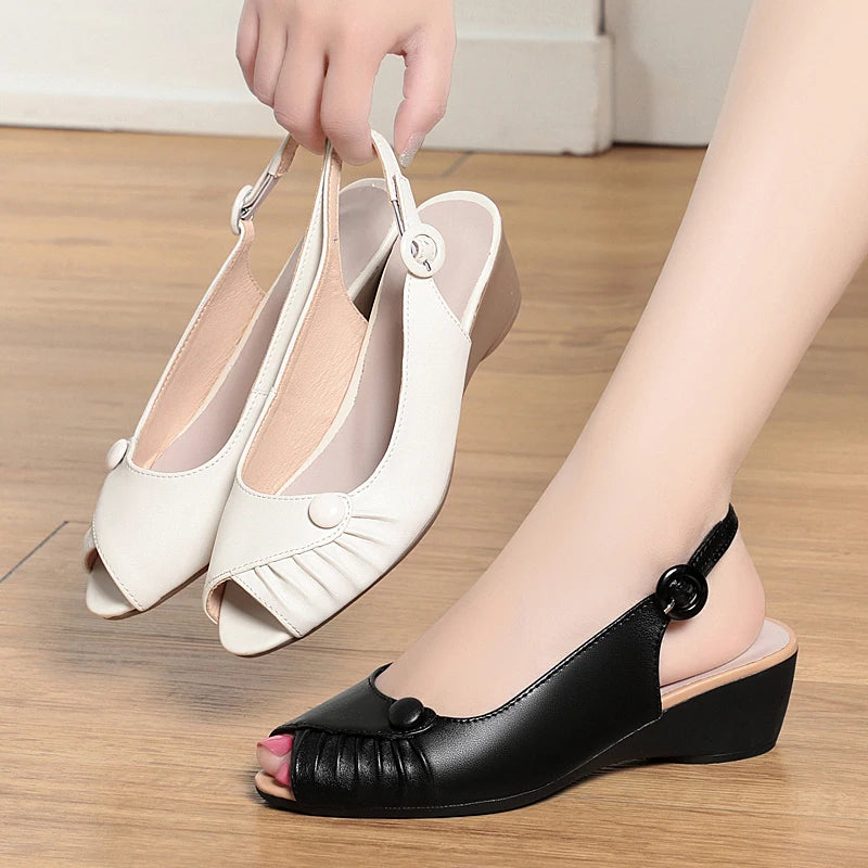 AIYUQI 2025, neue frauen sandalen Keil ferse fisch mund weibliche schuhe Große größe one-strap sandalen frauen