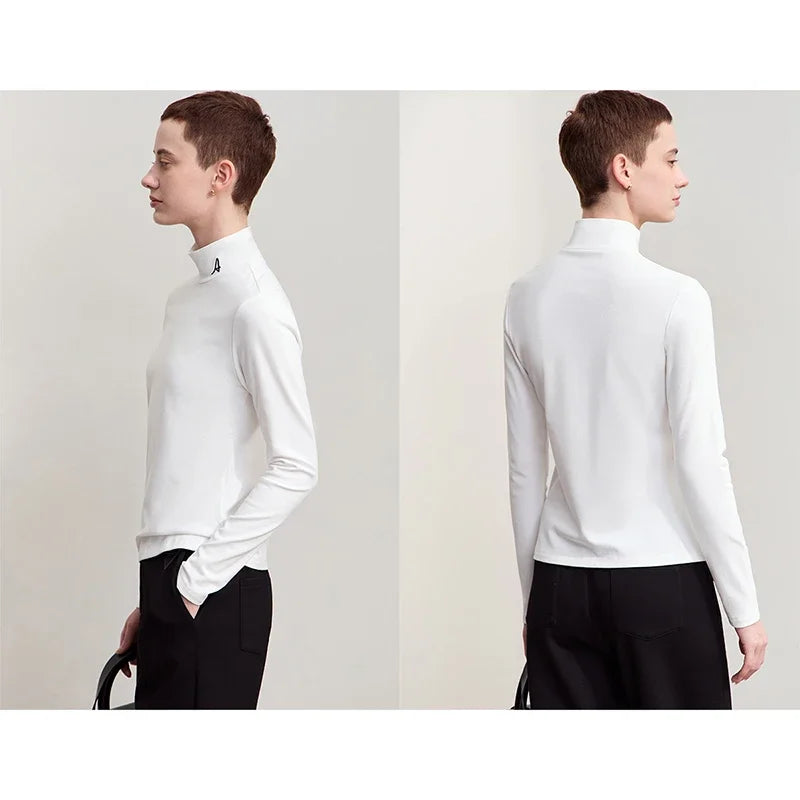 Damen Rollkragen-T-Shirt aus besticktem Fleece für warme Wintertage