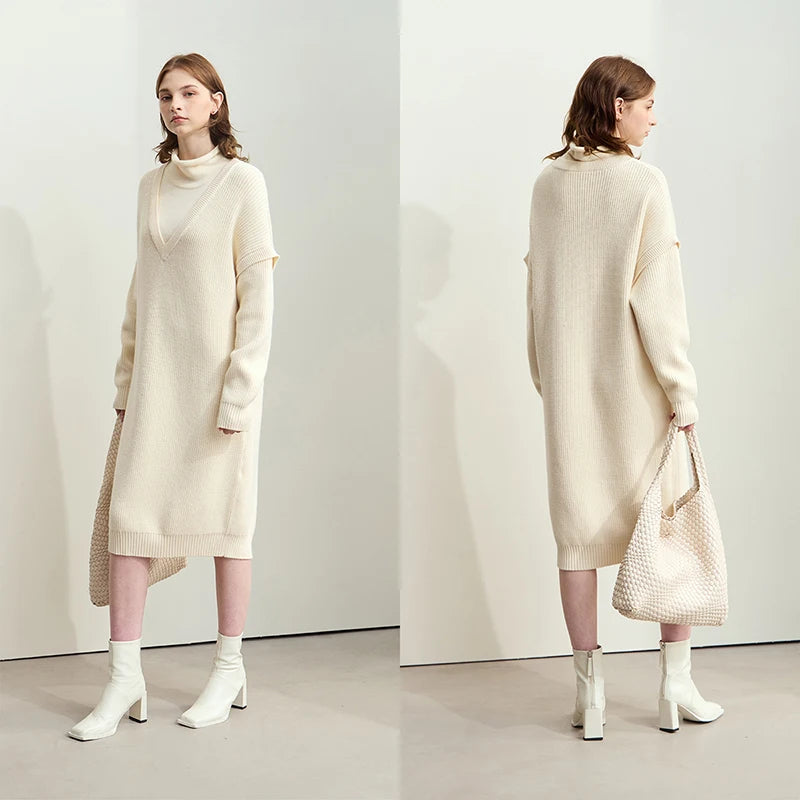 Elegantes Strick Midikleid Für Berufsfrauen Mit Bequemer Passform Und Kragen