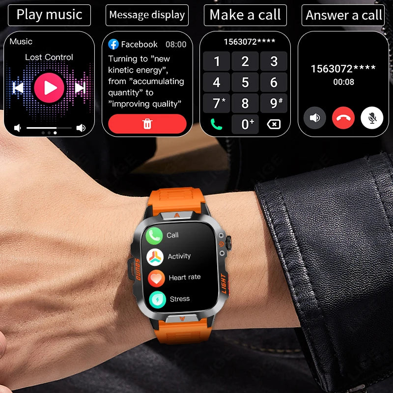 LIGE Neue LED Taschenlampe Outdoor Smart Uhr 420 mAh Batterie Wasserdicht 100 + Sport Herzfrequenz Sprachanruf 1,96 "HD Smartwatch Männer
