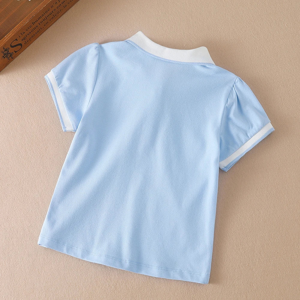 Mädchen Poloshirts Sommer Kurzarm Baby Mädchen T-Shirt Top Shirt Baumwolle Kleidung 2T-6T Kinder bestickte Hemden