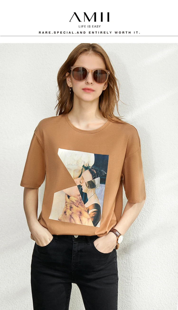 Damen T-Shirt im minimalistischen Sommer-Stil mit lässigem Patchwork-Design
