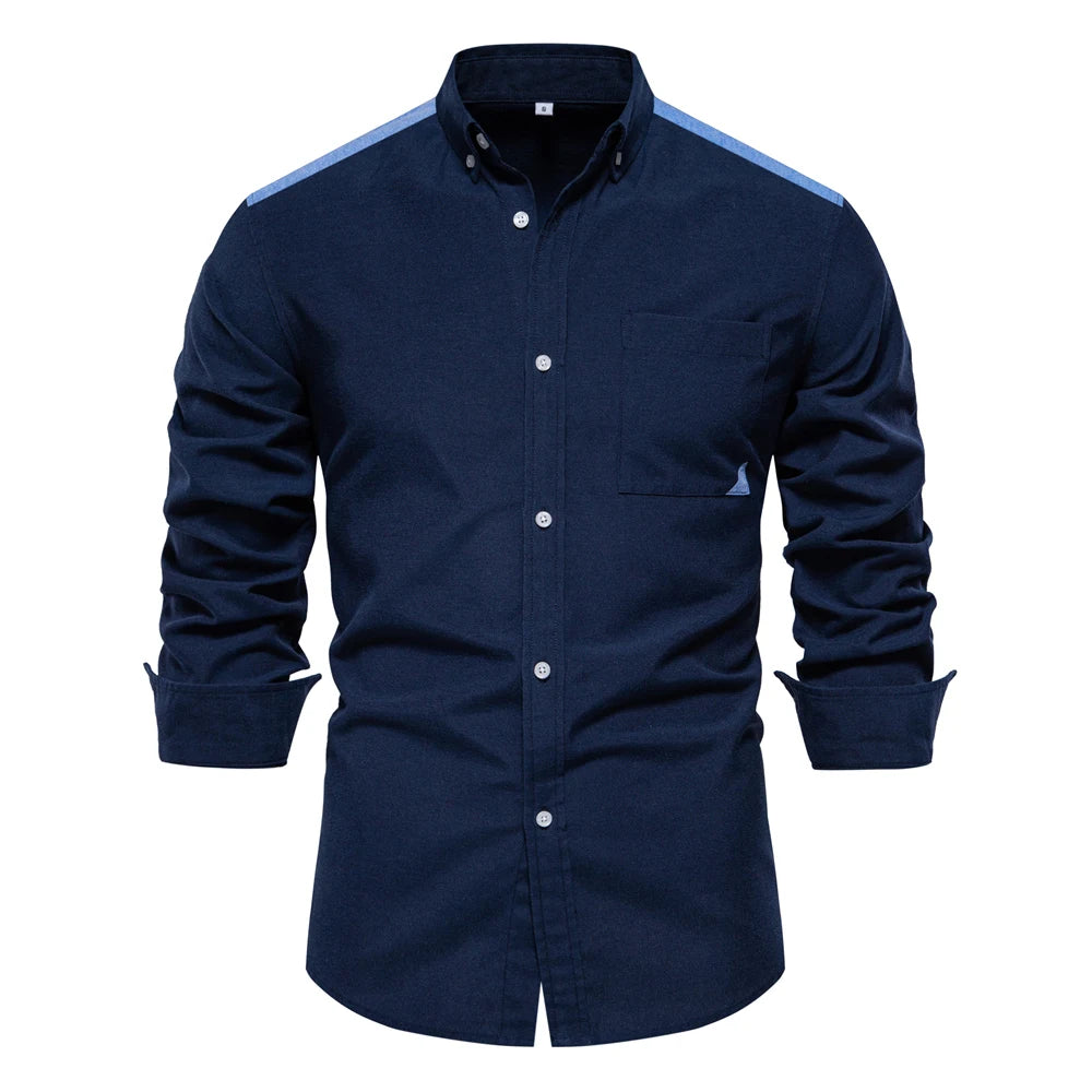 Herren Patchwork Hemd Aus Atmungsaktivem Oxford Stoff Für Den Langlebigen Look