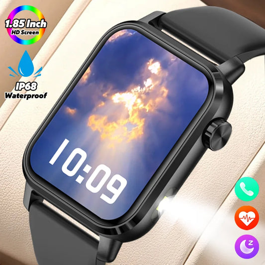 LIGE Neue Für Huawei Xiaomi Smart Uhr Männer Taschenlampe IP68 Wasserdichte Outdoor Sport Tracker 1,85 "HD Bluetooth Anruf Smartwatch