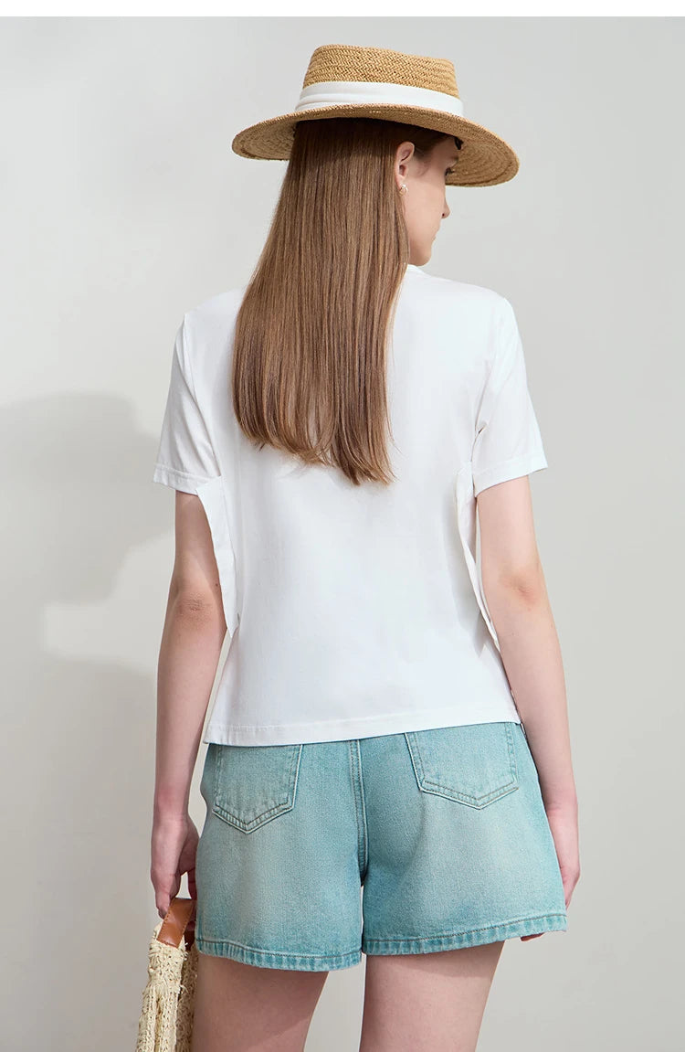 Damen T-Shirt im minimalistischen Stil mit lässigem Komfort und geradem Spleißen