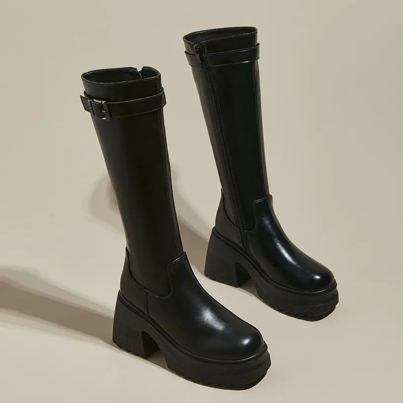 Damen Lange Stiefel im modischen Stil mit 10 cm hoher Plattform
