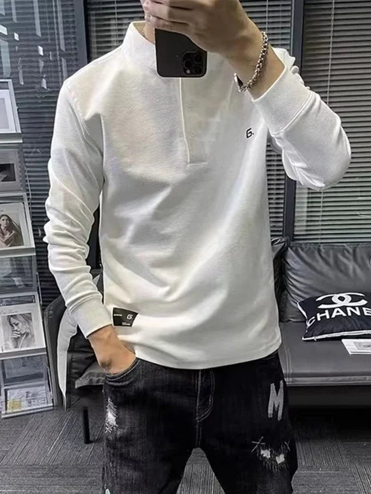 Herren Neu in Knopf Henley Neck Sweatshirts Frühling Brief Drucken Pullover Hoodies Casual Lose Y2K Streetwear Sudaderas Hombre