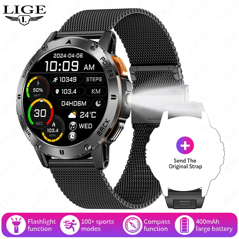 Männer Smartwatch im Militär-Stil mit 360x360 HD Bildschirm und Wasserdichtigkeit