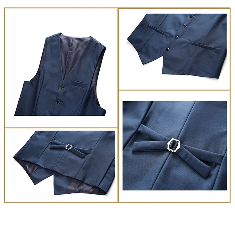 Hochwertiger Herrenanzug 3-teilig: Sakko, Weste, Hose – Eleganter Business- und Hochzeitslook in Uni-Farben