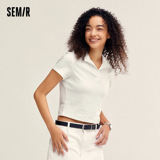 Senma Polos hirt Frauen Sommer Neuankömmling kurze einfarbige vielseitige Top schlanke gestrickte Polos hirt weiblich