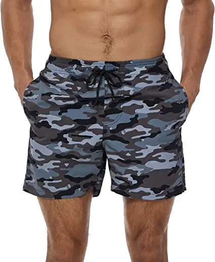 Herren-Badeshorts mit Farbverlauf, schnelltrocknend, mit Reißverschlusstaschen und Mesh-Futter – modische Schwimmshorts für den Strand