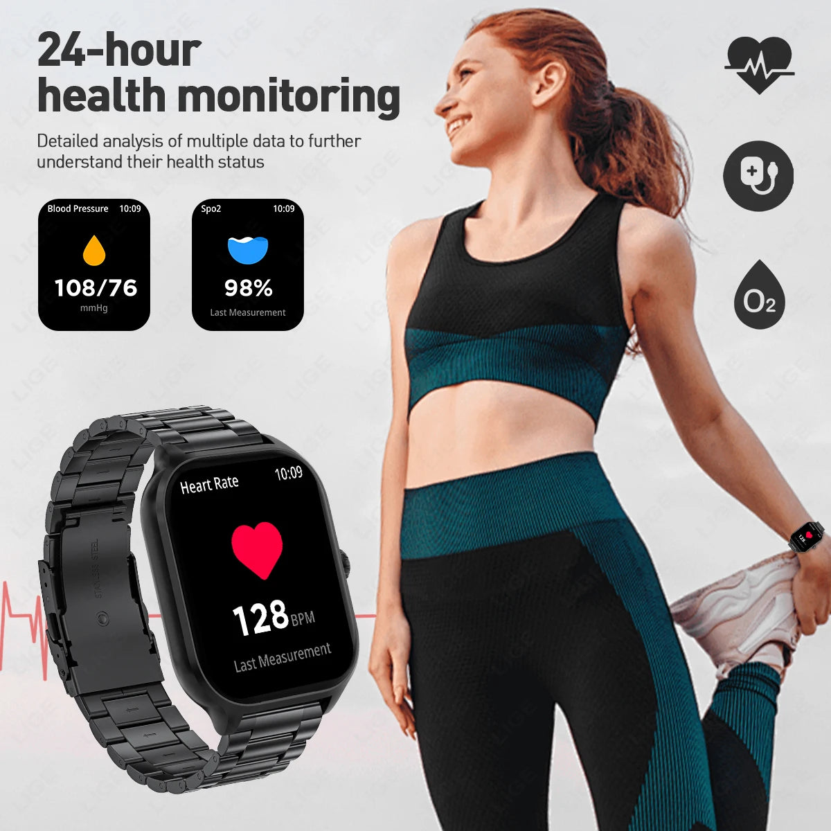 LIGE Smart Watch 2,01" HD-Bildschirm Bluetooth Sprachanruf Multi-Sportmodi Herzfrequenz-Schlafüberwachung Smartwatch für Männer Frauen