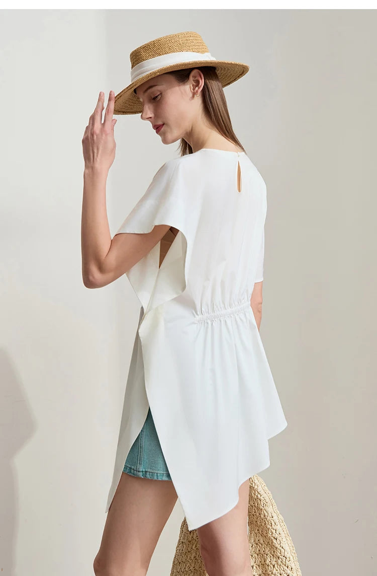 Damen T-Shirt mit rundem Hals und asymmetrischem Design für den Sommer