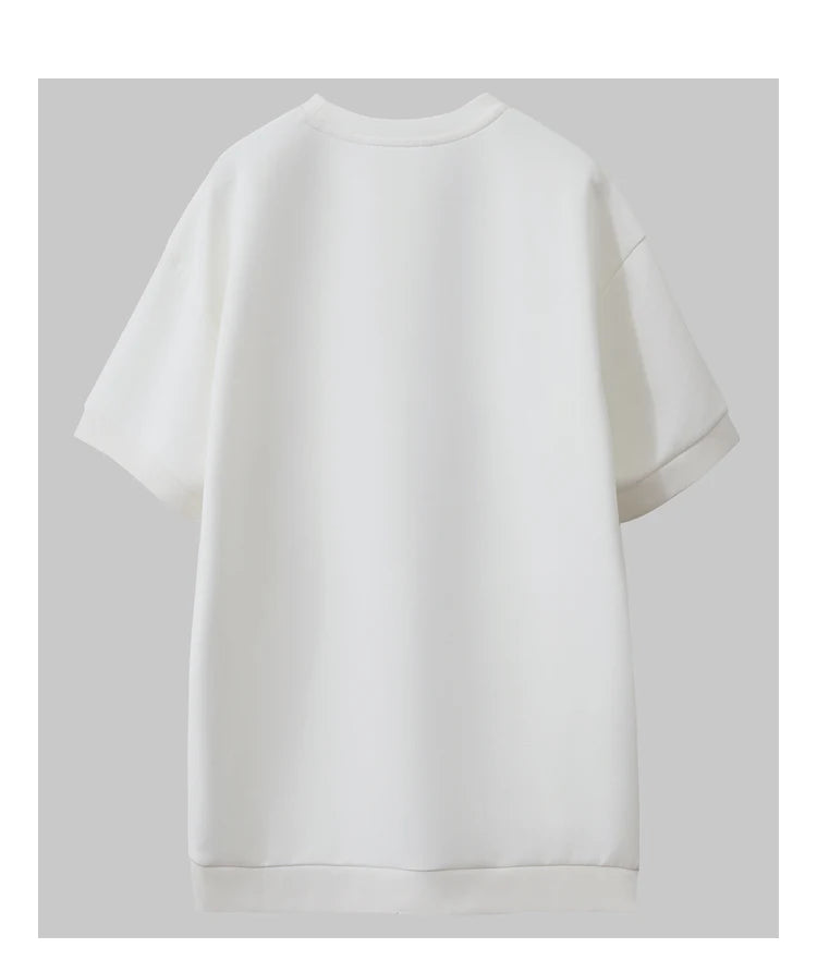 Damen T-Shirts im Minimalismus-Stil mit losem Patchwork und Dekoration