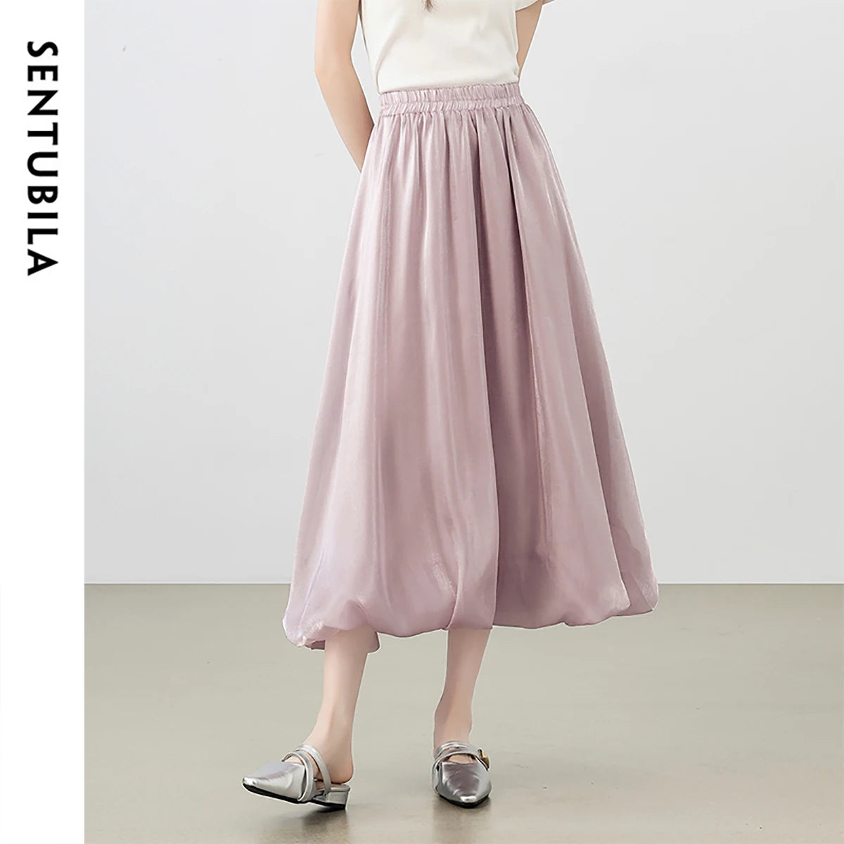 Damen Perlglanzrock im A-Linie Stil mit eleganten Falten und elastischer Taille