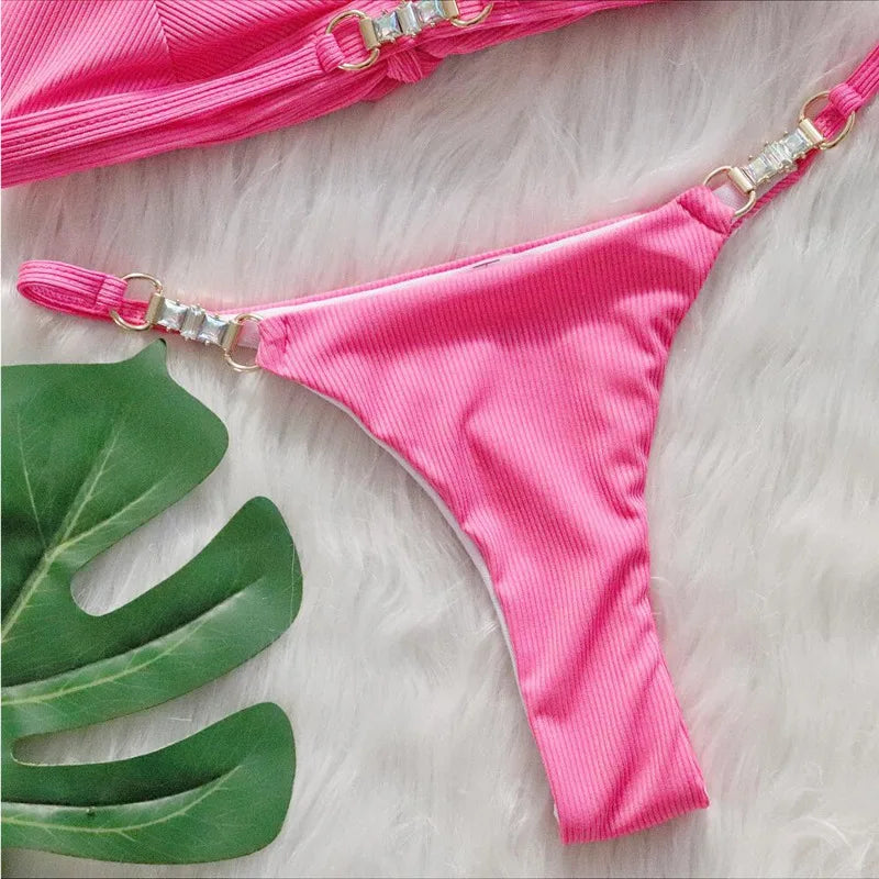 Sexy Bikini-Set mit pinkem Blumenmuster und Push-up-Effekt – ideal für Strand und Pool