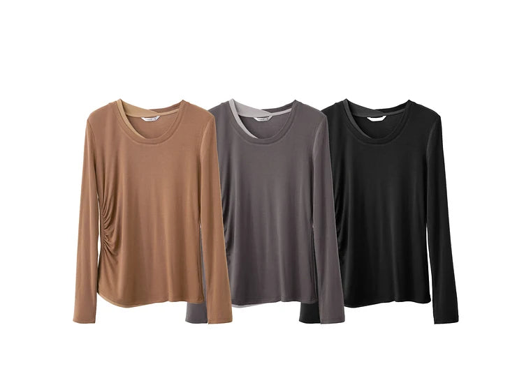 Damen T-Shirts im Minimalismus-Stil mit Patchwork für den Herbst 2024