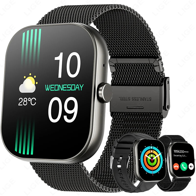 LIGE Neue Smartwatch mit Sprachanruf, ultragroßer 2,01'' HD-Bildschirm, 24-Stunden-Gesundheitsmonitor, Smartwatch, 100+ Sportmodi, modische Zifferblätter