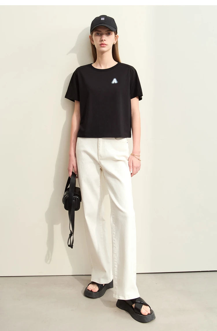 Damen T-Shirts im minimalistischen Stil mit lässigem O-Ausschnitt und Druck