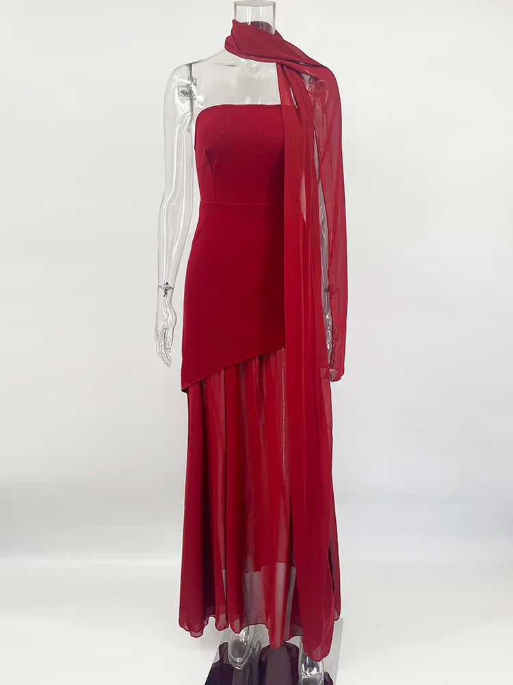 Langärmeliges Damen-Maxikleid mit Rollkragen und hohem Beinschlitz – figurbetontes, drapiertes Design für den Clubabend