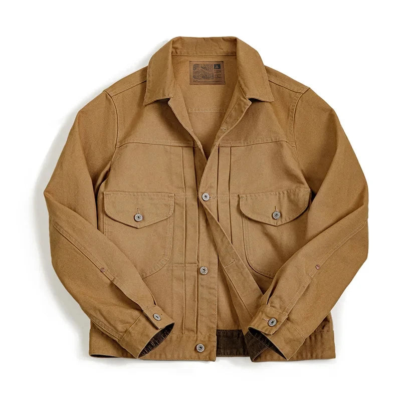 Herren Jeansjacke Vintage schwere Canvas Rancherjacken mit Kragen und Taschen