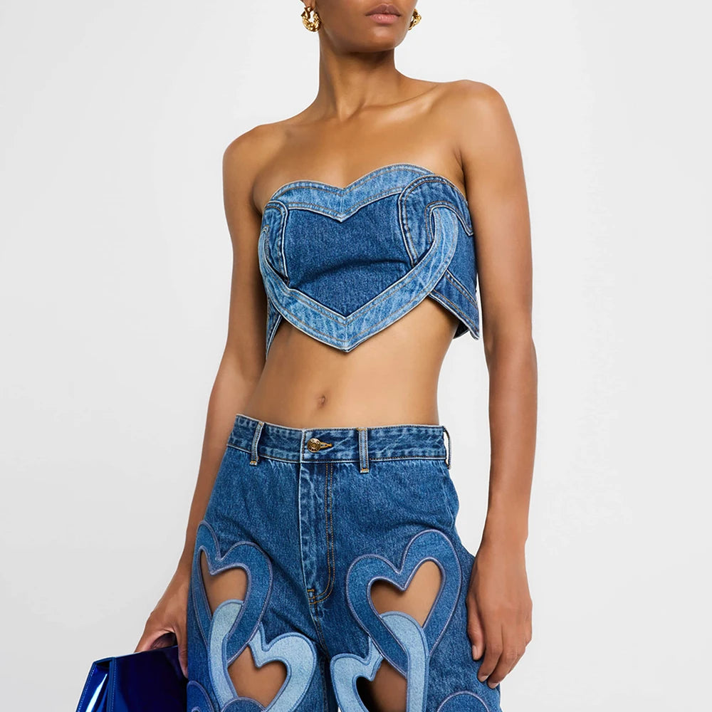 Zweiteiliges Damen-Set mit Reverskragen, Langarm-Top und hoch taillierter Patchwork-Hose mit Hohldesign.