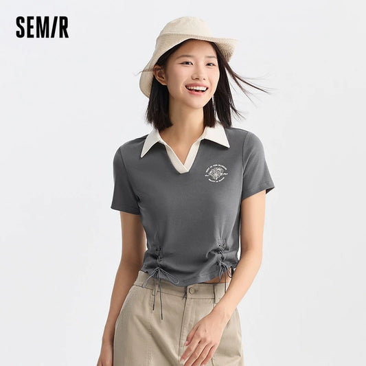 Semir Polo Shirt Frauen kurz gedruckt Retro-Stil 2024 Sommer neue schlanke Krawatte Tops