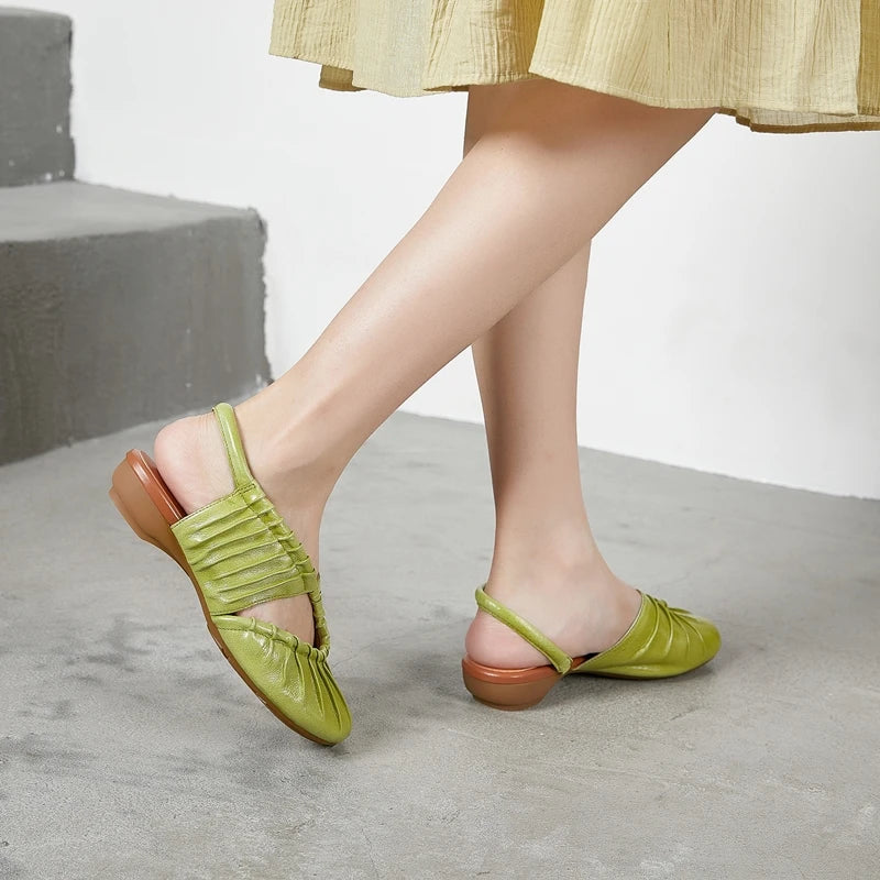 AIYUQI 2025, neue stil geschlossene zehen frauen sandalen Plissee nicht-slip Römischen sandalen für frauen Große größe sommer strand weibliche schuhe