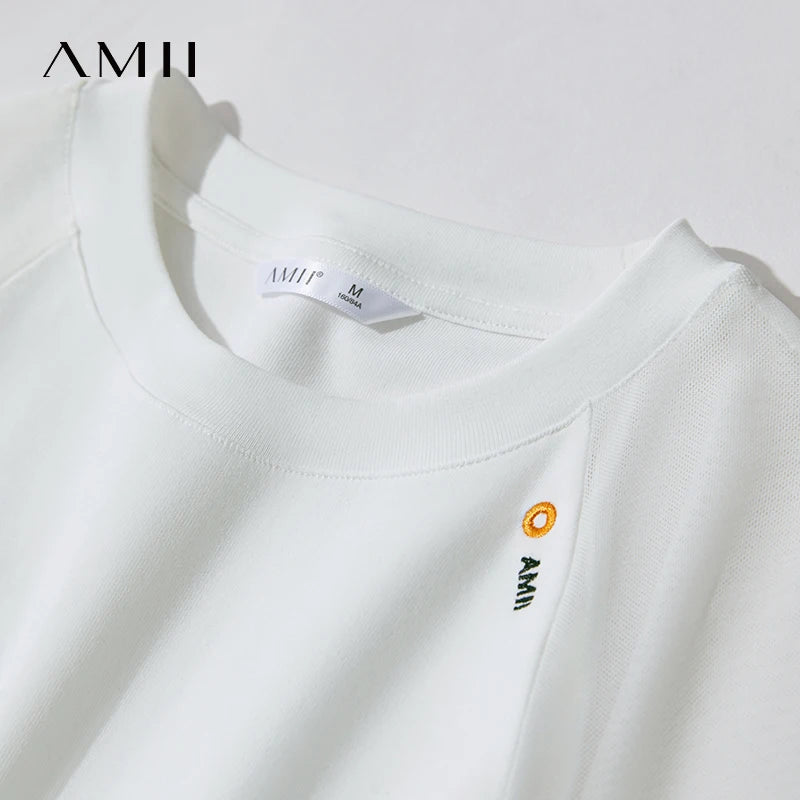 Damen T-Shirt im Casual-Stil mit gesticktem Rundhals und kurzen Ärmeln