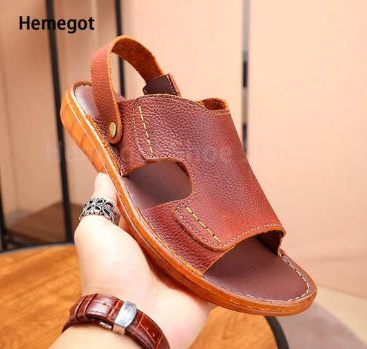 Men's Black Brown Sandals Roman Sandals New Summer Leather Non-Slip Soft Bottom Slippers Men's Casual Sandals Beach Shoes
