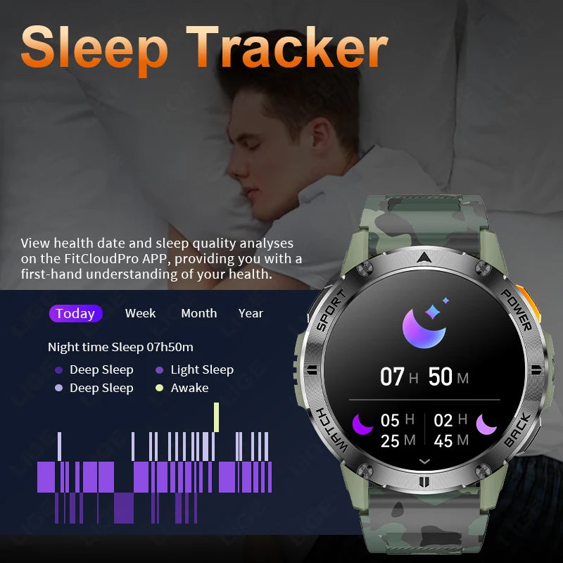 Männer Smartwatch im Militär-Stil mit 360x360 HD Bildschirm und Wasserdichtigkeit