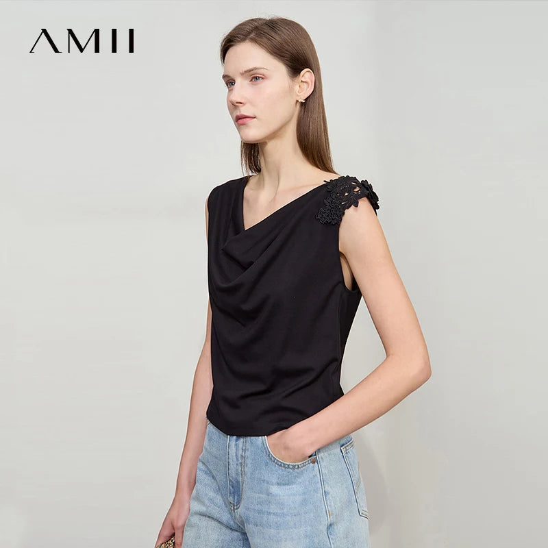 Damen Casual-T-Shirt im minimalistischen Stil mit Swing-Kragen und ärmellos