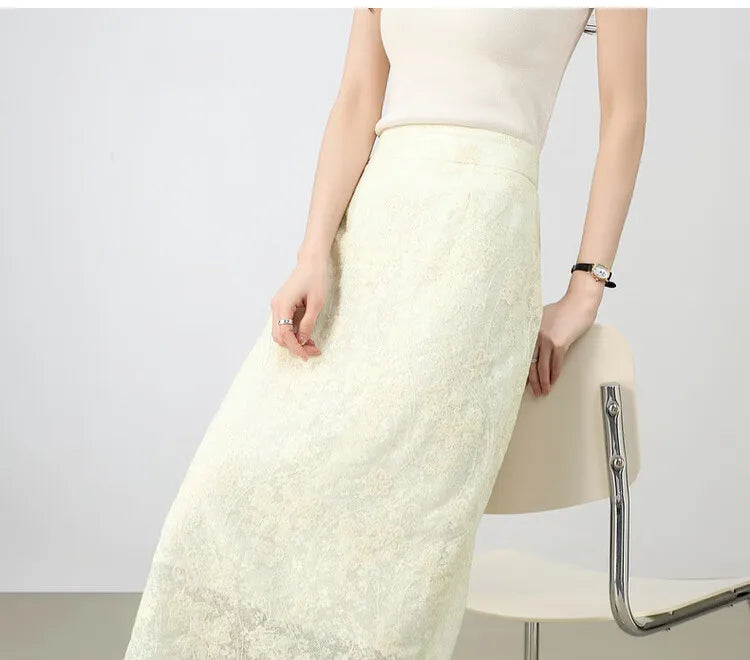Damen Rock aus Spitze mit hoher Taille und eleganter Stickerei für den Sommer