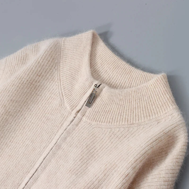 Pullover aus 100 % reinem Nerz-Kaschmir für Herren, Stehkragen, verdickte Strickjacke, Herbst/Winter, warm, lässig, gestrickt, große Oberteile mit Reißverschluss