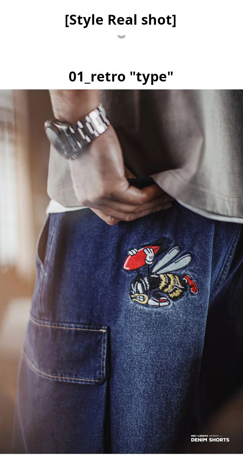 Herren Denim Shorts im Vintage-Stil mit losser Passform und elastischer Taille