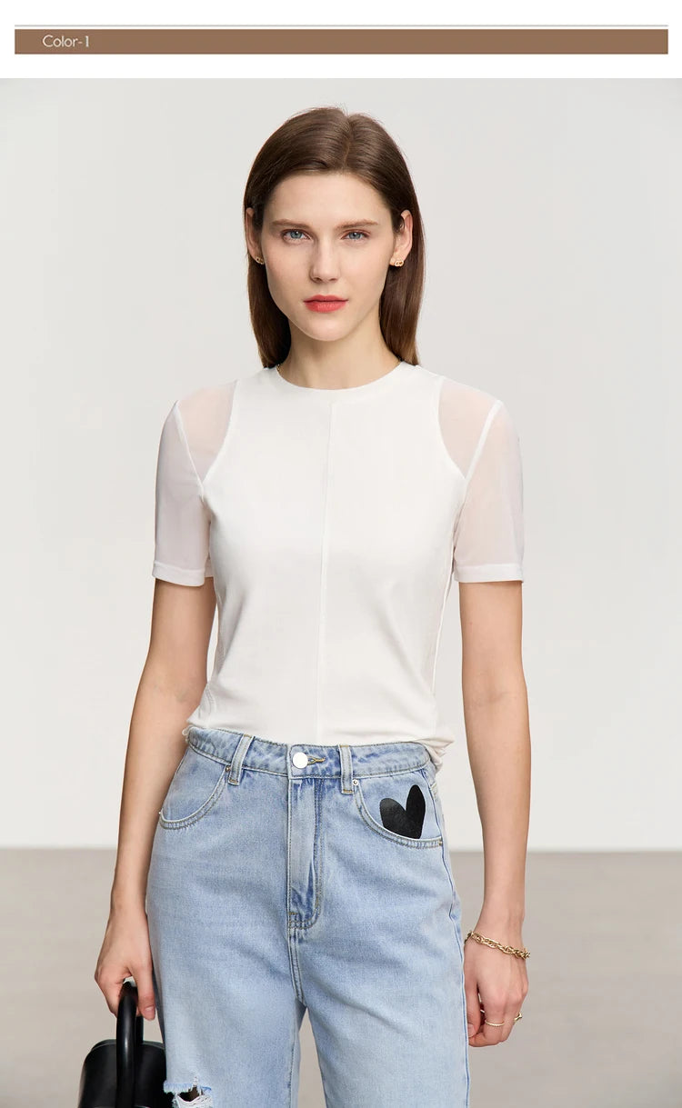 Damen T-Shirt aus mercerisierter Baumwolle mit kurzen Ärmeln im minimalistischen Stil