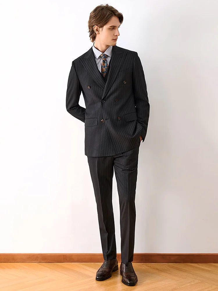Hochwertiger Herrenanzug in Slim Fit mit schwarzem Sakko, Weste und Hose – ideal für Hochzeiten und festliche Anlässe