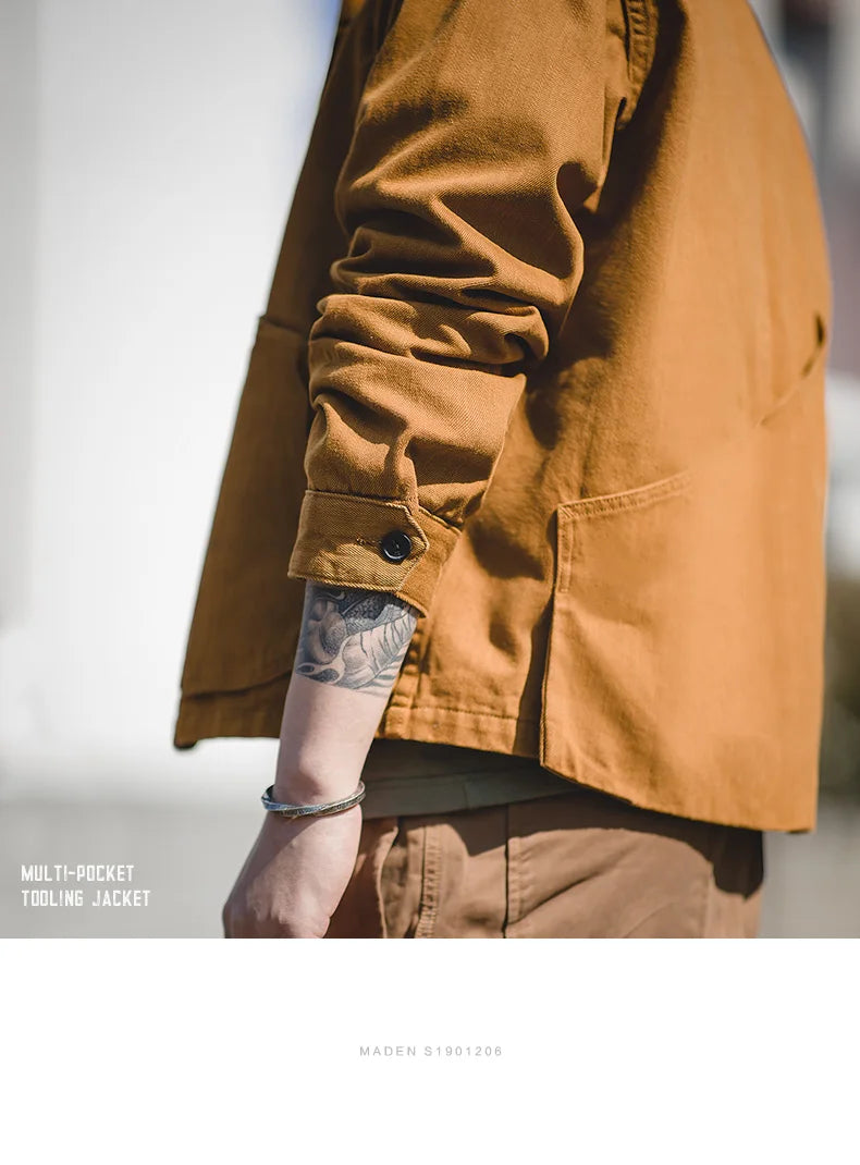 Herren Jacke Ingwerfarben Arbeitskleidungsjacke mit mehreren Taschen lässige Jagdjacke