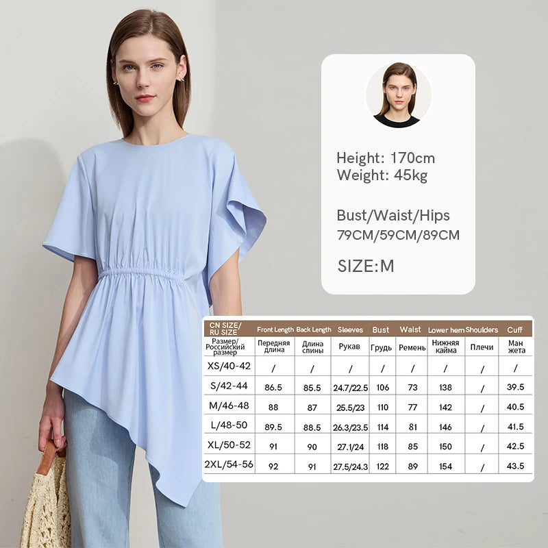 Damen T-Shirt mit rundem Hals und asymmetrischem Design für den Sommer