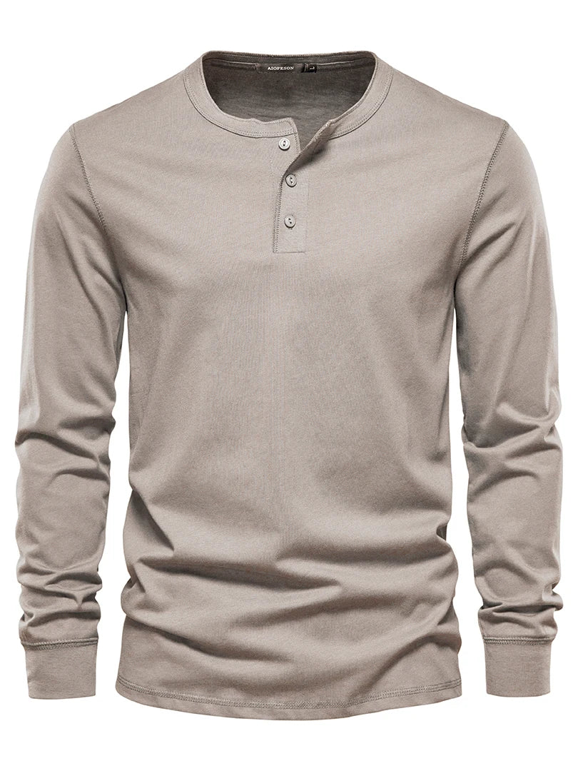Herren Langarm T-Shirt mit Button-Down-Henley-Kragen aus hochwertiger Baumwolle