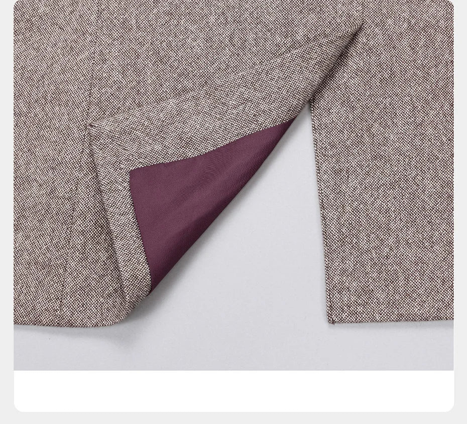 Herren Anzugset aus 55% Wolle: Slim Fit, warm, hellbraun, ideal für Hochzeit & Business.